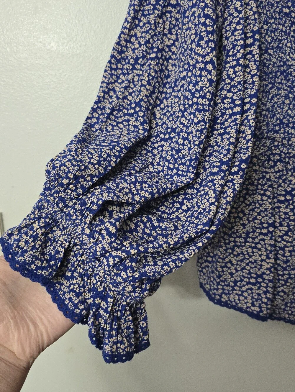 Free People Brittnee Print Smocked Blue Peplum Top Size S floral Ditzy